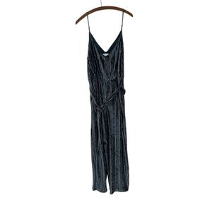 Gilli Velvet Like Blue Shiny Metallic Jumpsuit Adjustable Spaghetti Straps Large